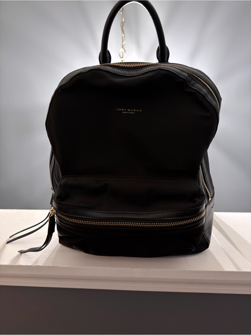 Tory Burch Black Nylon Backpack with Gold-Tone Zippers